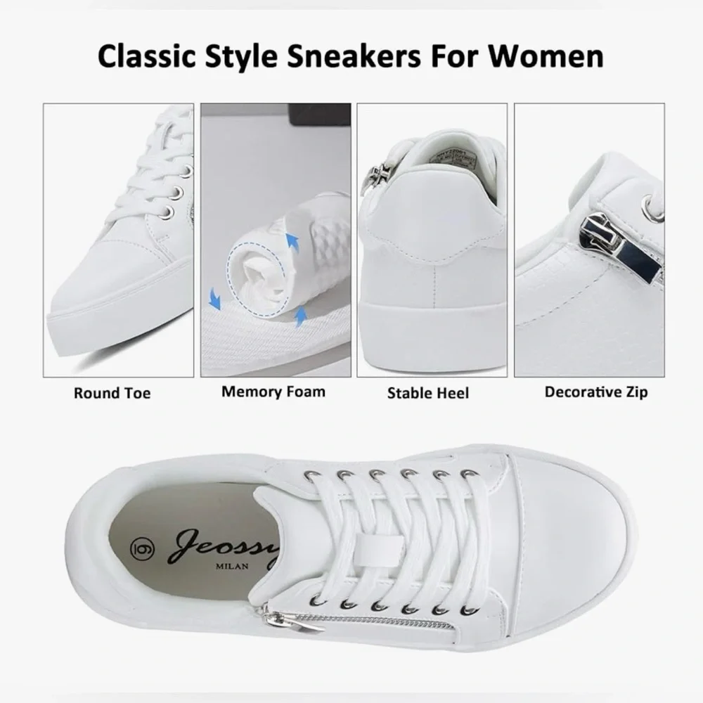 NWT By Jeossy‎ in Milan Casual Fashion Sneaker With Zipper in White - Size 9